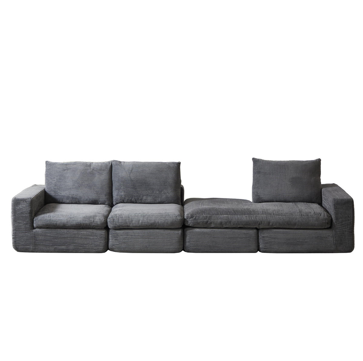 ECKSOFA 251/160/81 cm dunkelgrau aus Cord mit Chaiselongue, 4 Modulen und Kissen - Dunkelgrau, Textil (160/251cm) - OKWISH