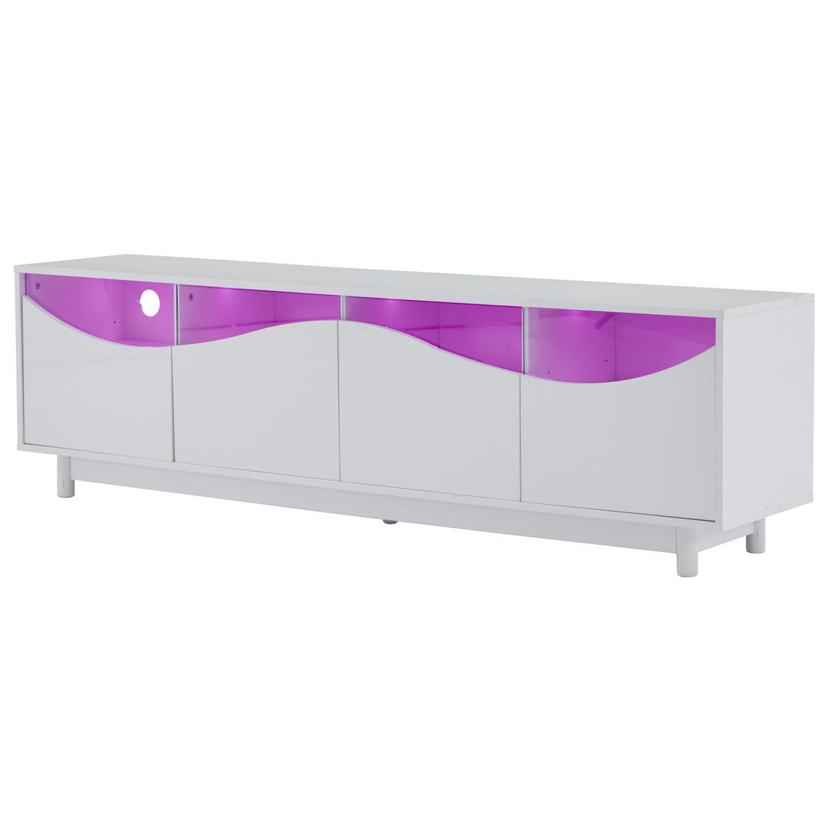 TV-LOWBOARD 175/38/51 cm mit LED-Beleuchtung, Push-to-Open und gehärtetem Glas, MDF Hochglanz, Weiß - Weiß, Holzwerkstoff (175/51/38cm) - Redom