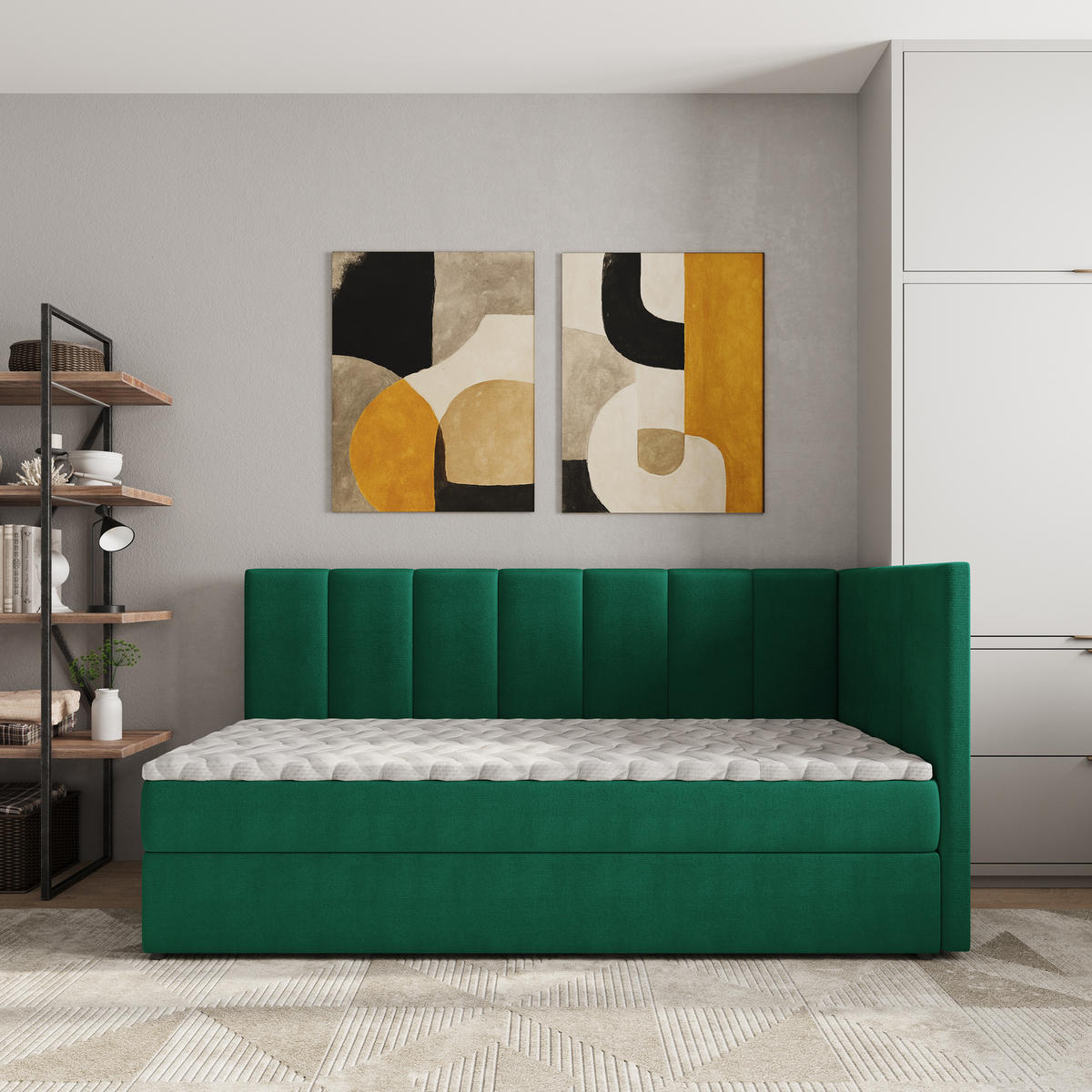 BOXBETT BEVE 80x200 cm mit Matratze und Topper, H2+H3 - Grün - Grün, Holz (80/200cm) - MASSENO