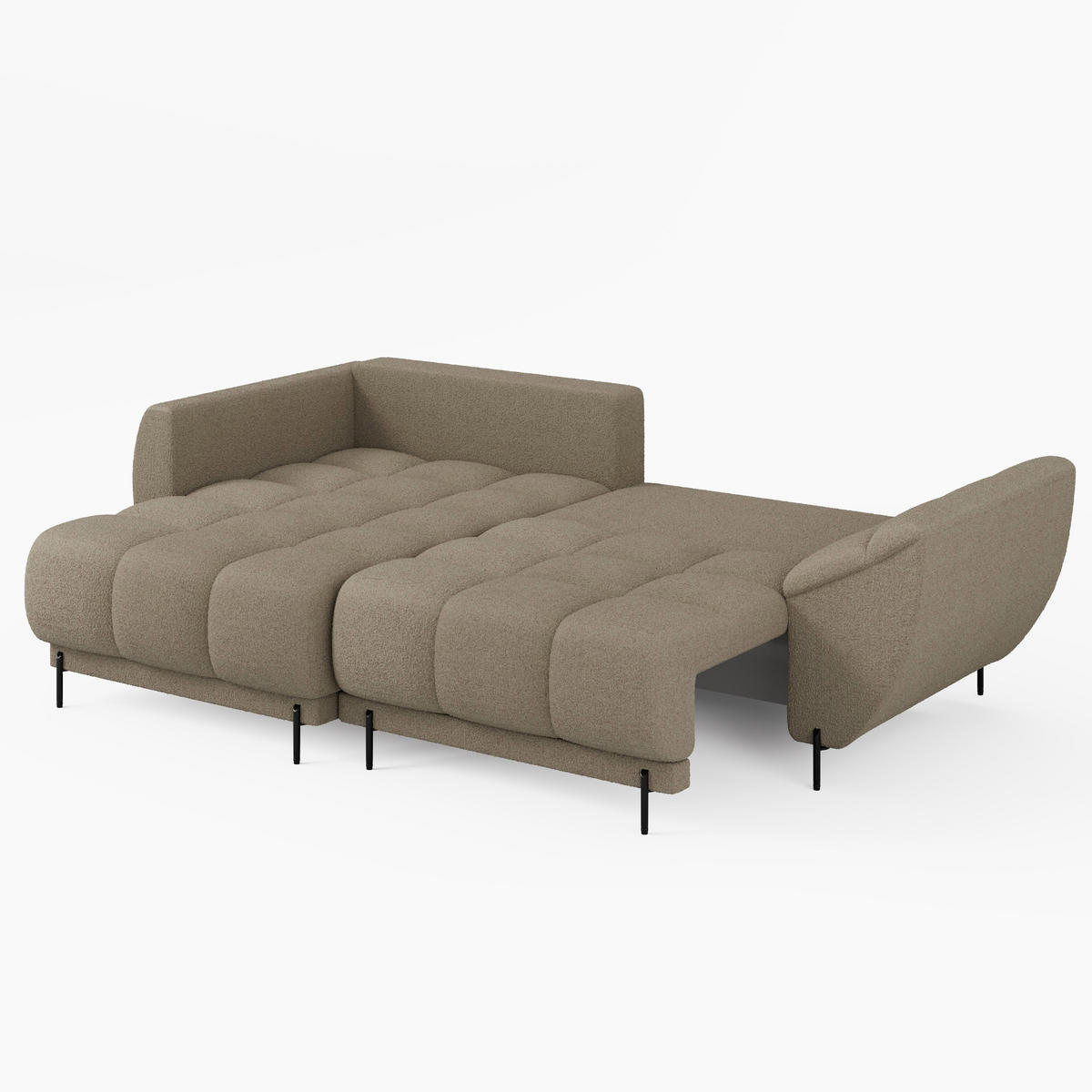 ECKSOFA LEGRO Links weiß Bouclé-Stoff L-Form Couch mit Schlaffunktion & Bettkasten - Schwarz/Weiß, Holz (180/285cm) - Barchello