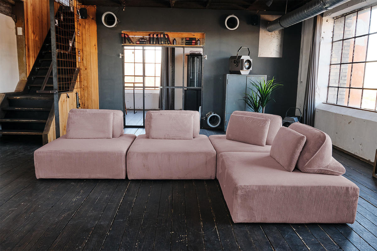 MODULSOFA WIOLO SOFT 4 MODULE 4 KISSEN Pink Cord - Pink/Schwarz, Kunststoff/Textil (333/84/222cm) - KAWOLA