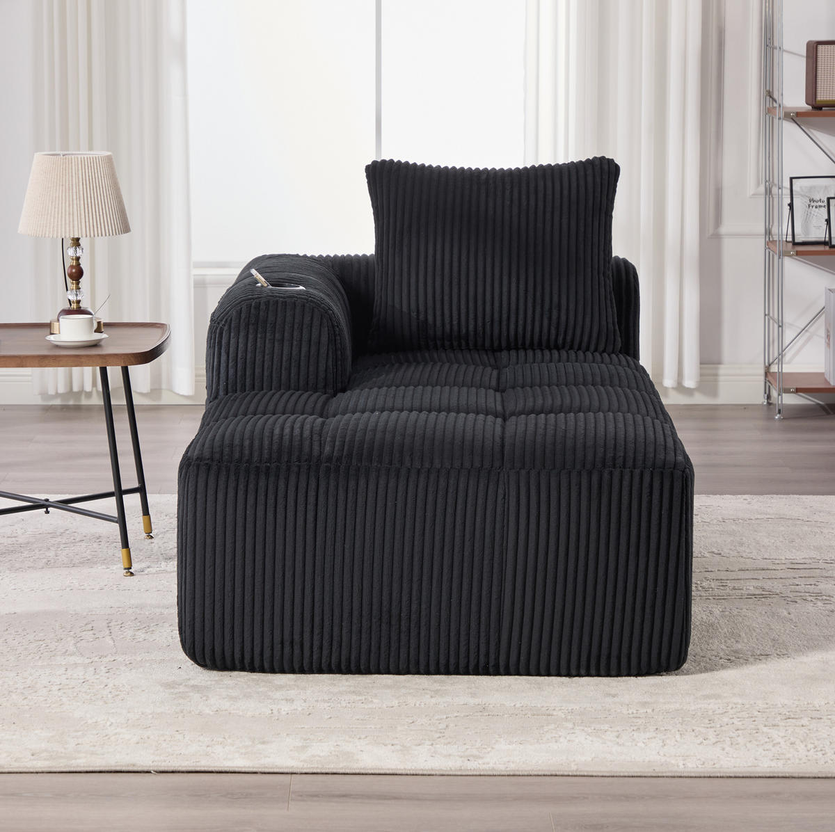 SOFA mit Seitenfächern und Becherhalter ca. 158 x 93 cm Cord Black - Schwarz, Kunststoff (158/61/93cm) - Meubliv