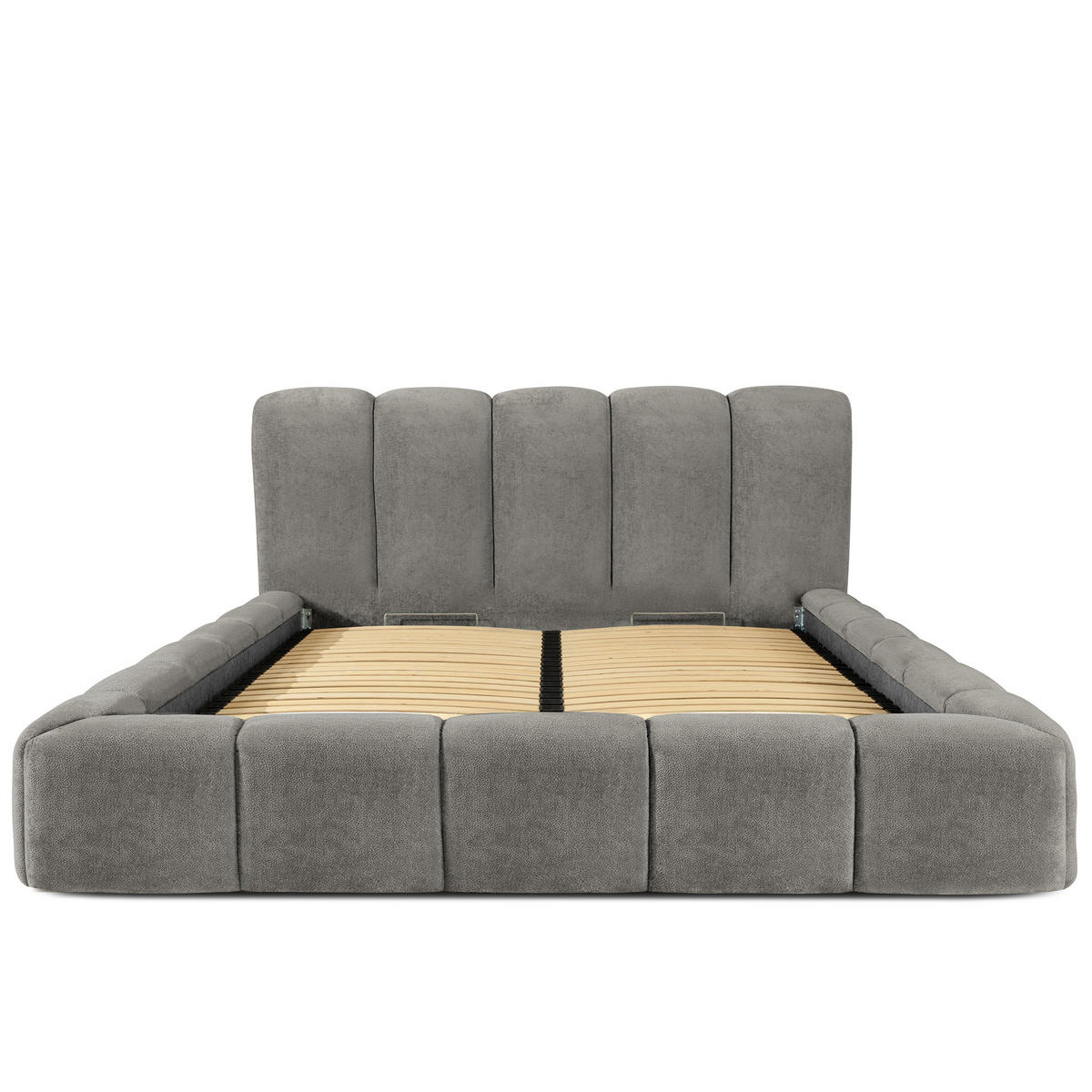 POLSTERBETT MERIDE Chenille, Dunkelgrau - Dunkelgrau/Schwarz, Holz/Textil (180/200cm) - KONSIMO®