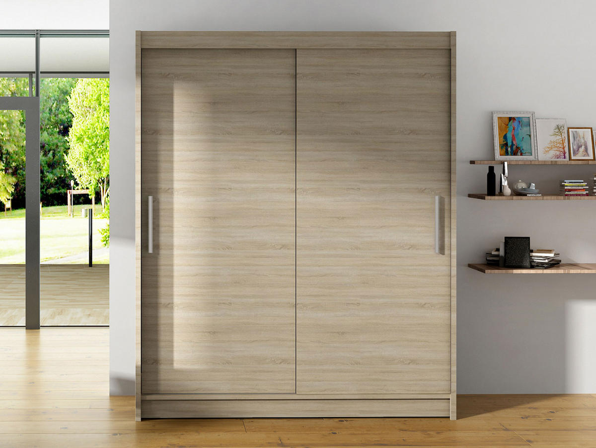 SCHWEBETÜRENSCHRANK Westa I - Silberfarben/Sonoma Eiche, Holzwerkstoff/Metall (150/200/58cm) - MIRJAN24