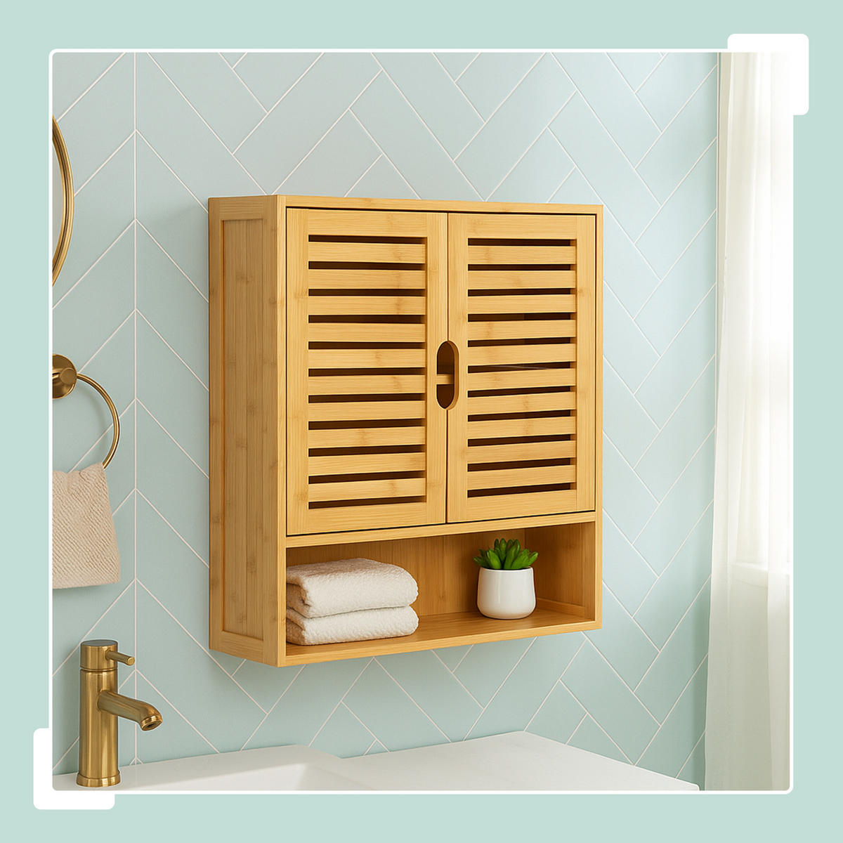 HÄNGESCHRANK - Hellbraun, Holz/Holzwerkstoff (59/66/21cm) - Relaxdays