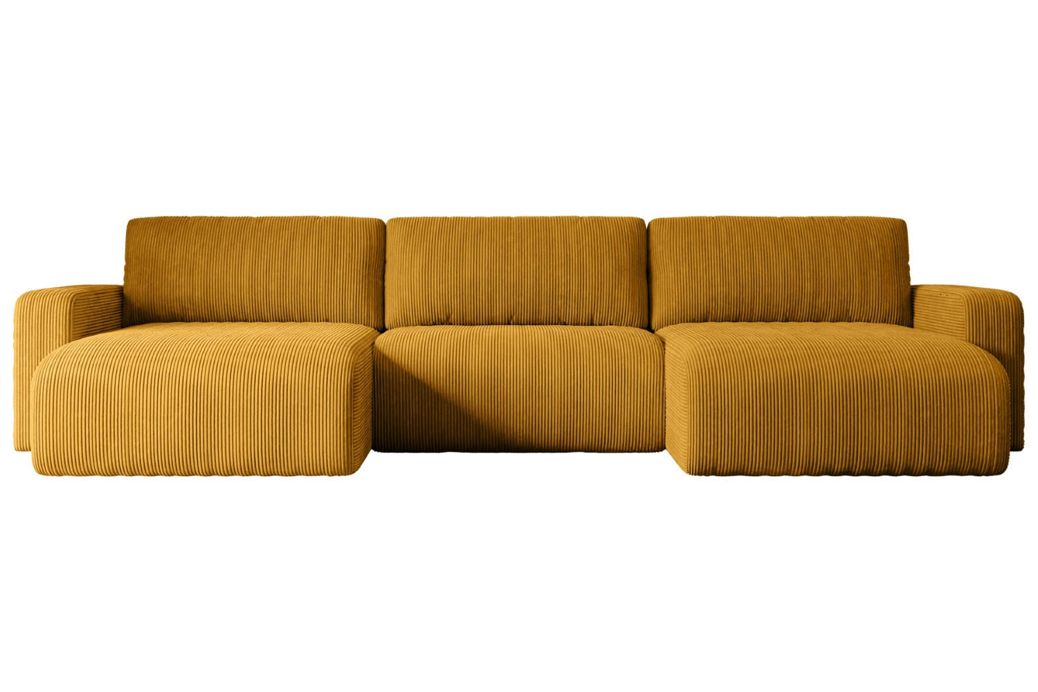 WOHNLANDSCHAFT mit Schlaffunktion und Bettkasten KLEEA-U - 347x143x83 cm Senfgelb Cord - Gelb/Schwarz, Holzwerkstoff/Kunststoff (347/83/143cm) - ALTDECOR