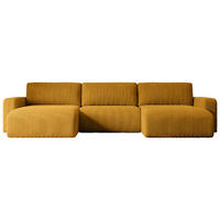 WOHNLANDSCHAFT mit Schlaffunktion und Bettkasten KLEEA-U - 347x143x83 cm Senfgelb Cord - Gelb/Schwarz, Holzwerkstoff/Kunststoff (347/83/143cm) - ALTDECOR