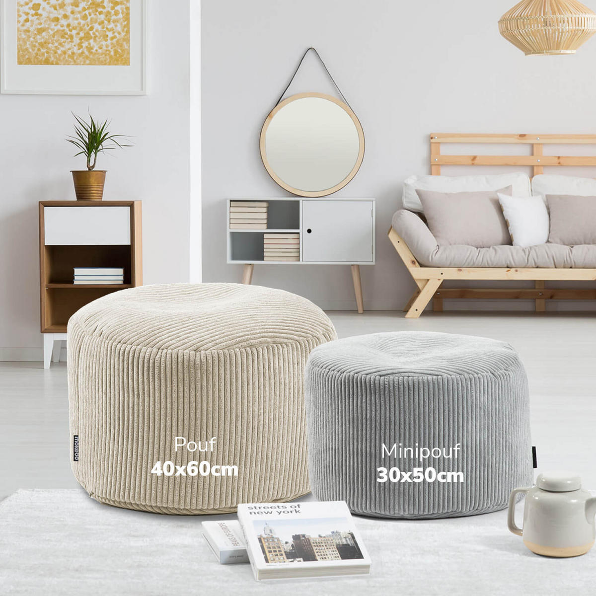 POUF Cord Der Faule Lenz - Grau, Textil (50/30/50cm) - Mokebo