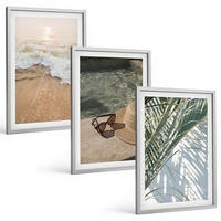 BILDER SET 3er Set - 40x60 cm Silberner Rahmen - Strandhut und Sonnenbrille - Silberfarben, Kunststoff (40/60cm) - TULUP