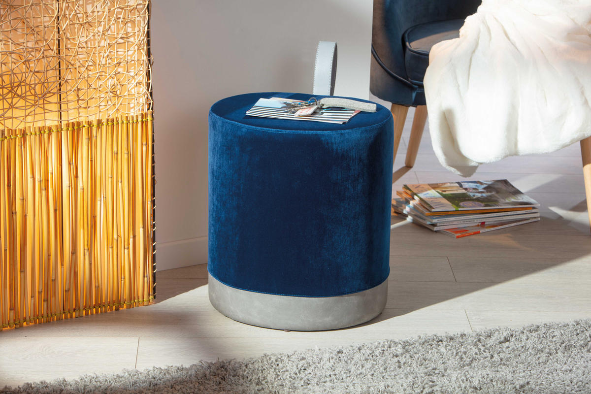 POUF blau und grau - Blau, Holzwerkstoff (38/43/32cm) - ebuy24