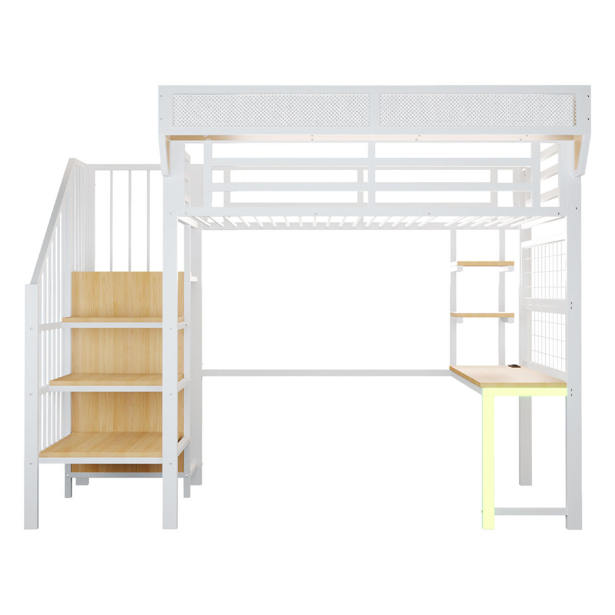 HOCHBETT 90/200 cm DE-01538, in Weiß, mit Schreibtisch, LED-Beleuchtung und Steckdose - Weiß, Metall (90/200cm) - ComfortXL