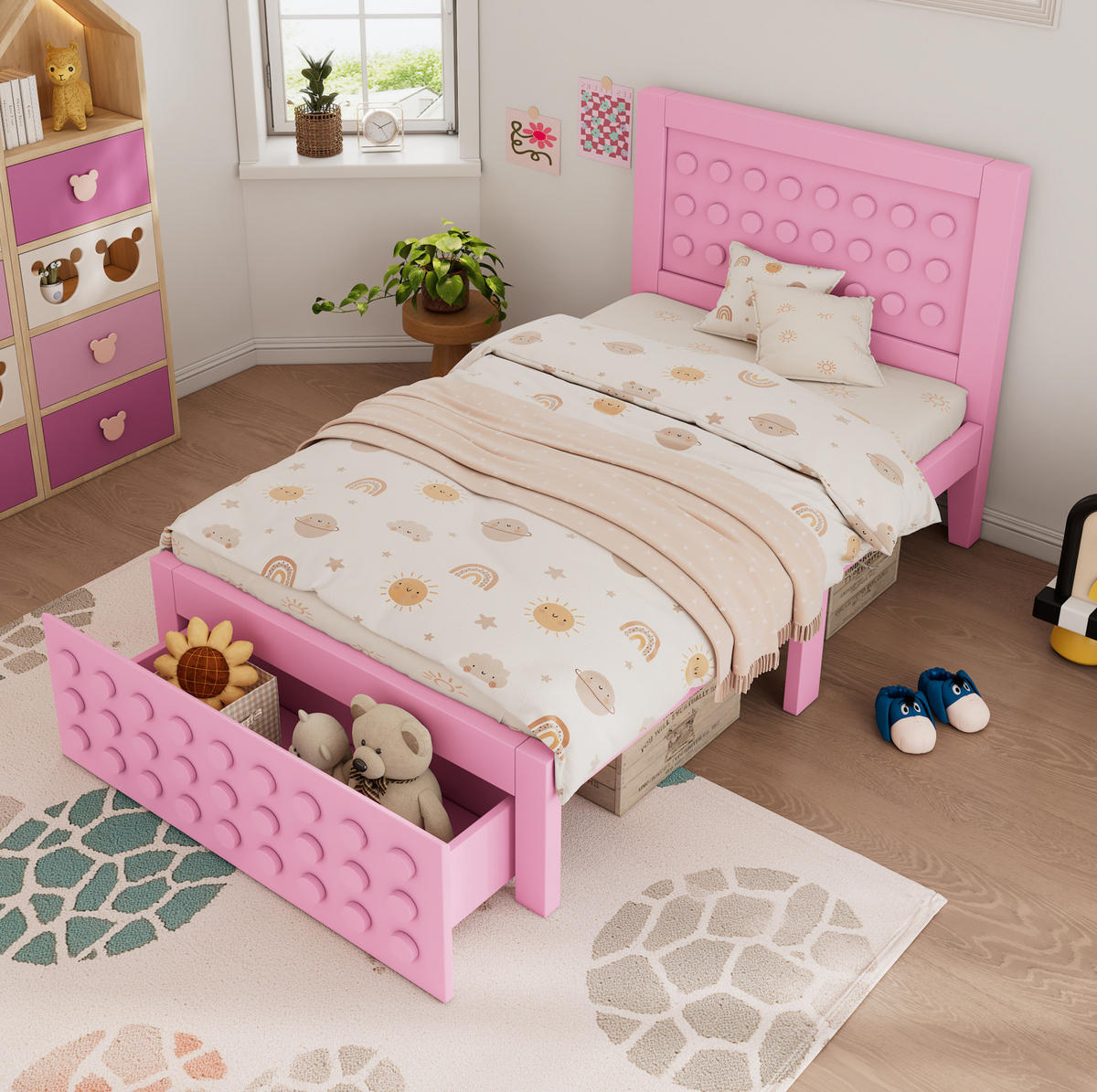 KINDEREINZELBETTEN aus Holz 90x190 cm in Rosa mit Schublade & Stauraum - Rosa, Holz (90/190cm) - Modfu