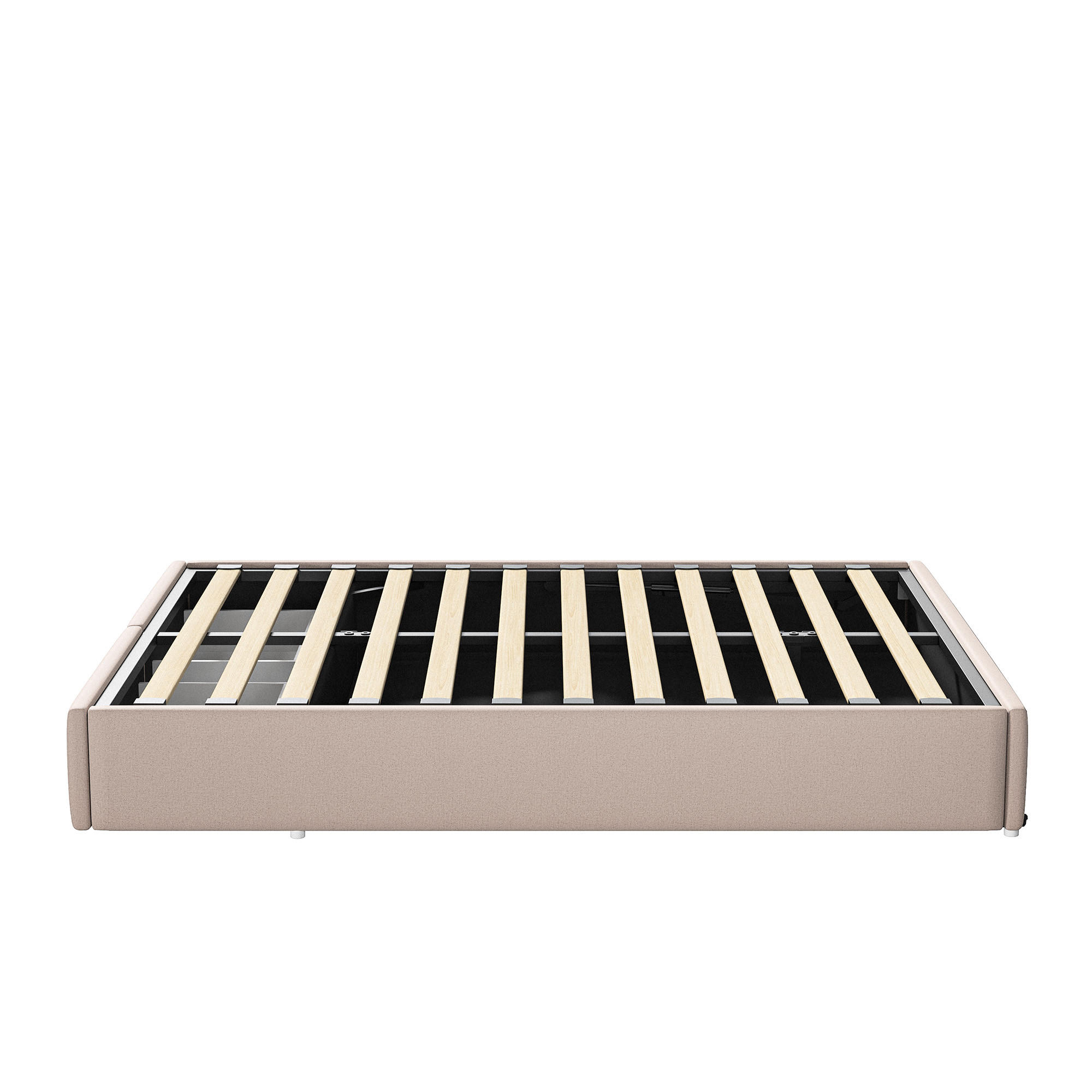 POLSTERBETT 140x200 cm mit Stauraum, Lattenrost, Leinen, Beige - Beige, Metall (140/200cm)