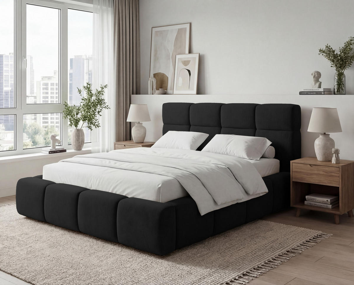 POLSTERBETT 160x200 cm Oslo mit Lattenrost, Bettkasten, Samtstoff, Schwarz - Schwarz, Holz/Textil (160/200cm) - Emporius