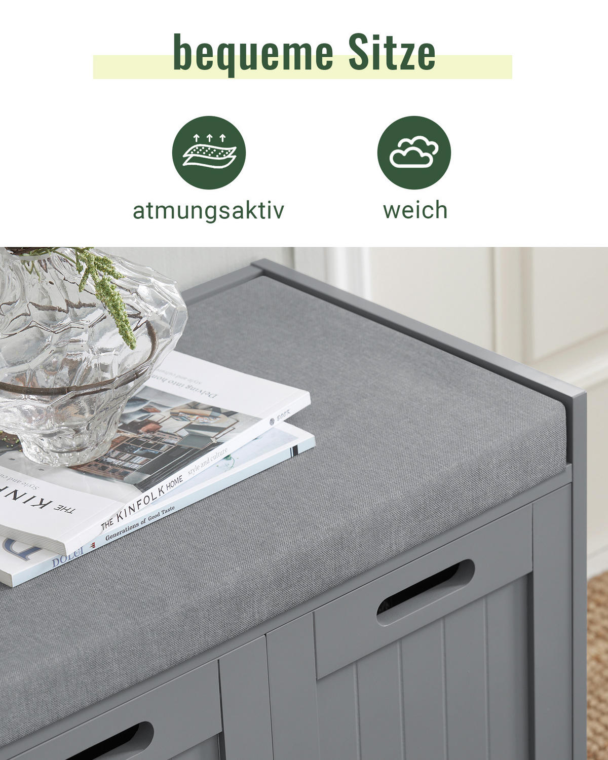 SCHUHBANK Grau - Grau, Holzwerkstoff (90/45/35cm) - SoBuy