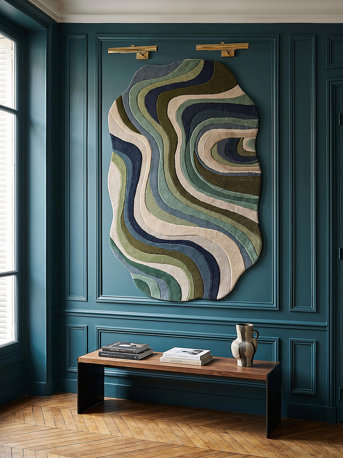 TEPPICH aus Wolle, handgetuftet, EFFRA, in Erdtöne-Grün, Wellen-Swirl, 200 x 290 cm - Grün, Textil (200/290cm) - KADIMA DESIGN