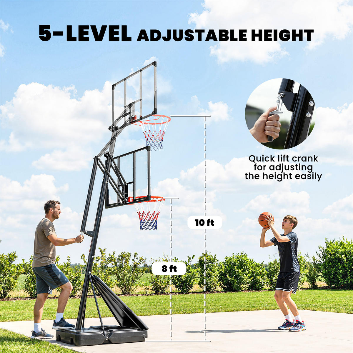 BASKETBALLKORB DE-10540 höhenverstellbar 2,45-3,05 m Schwarz - Schwarz, Metall (120/120cm) - ComfortXL