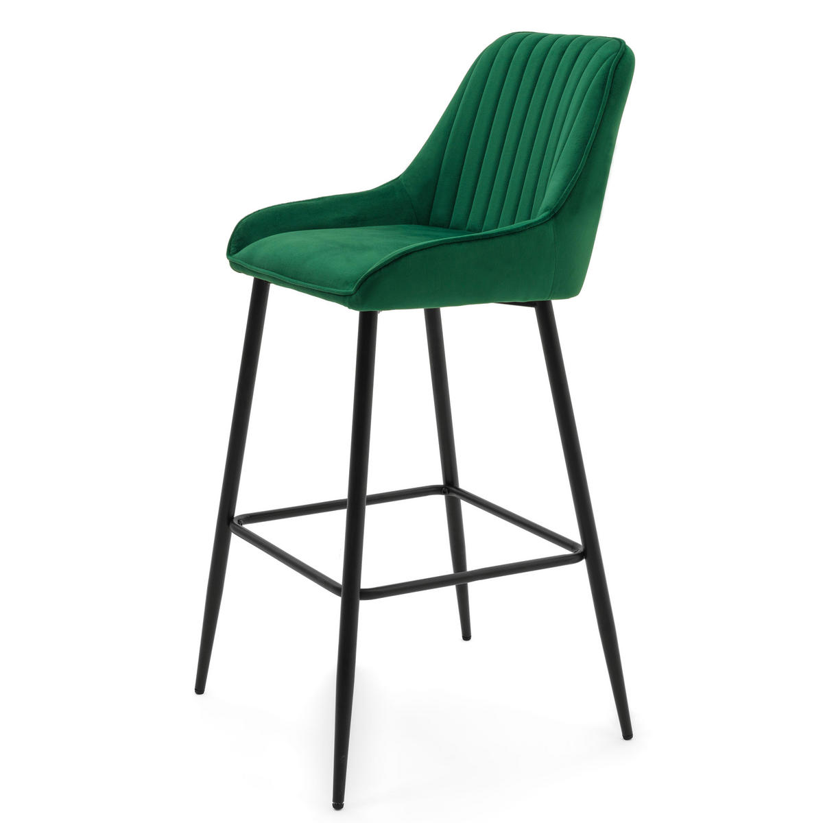 BARHOCKER PASSO gepolstert mit Steppung - grün - Samt Velours - Schwarz/Grün, Metall (50/102/55cm) - NEW HOME