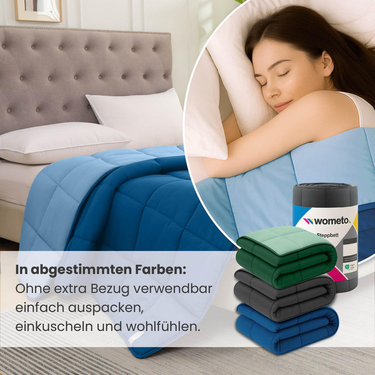 GANZJAHR Steppbett Bi-Color im Wende-Design blau 135x200 - Blau, Textil (135/200cm) - wometo