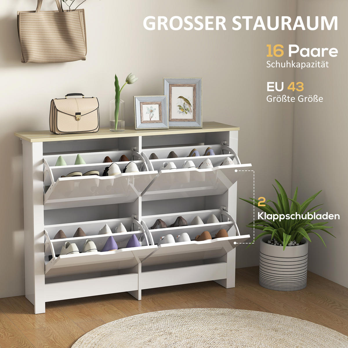 SCHUHSCHRANK Spanplatte Weiß - Weiß, Holzwerkstoff (26/80/105cm) - HOMCOM