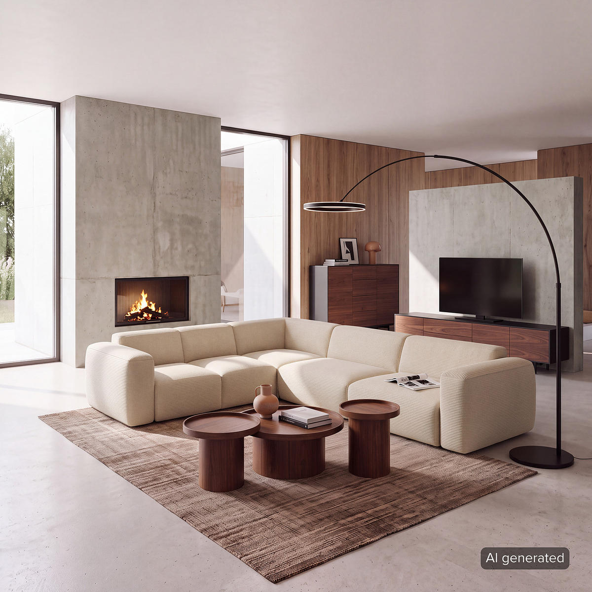 ECKSOFA mit Rundecke - Beige/Schwarz, Kunststoff/Textil (325/260cm) - home24