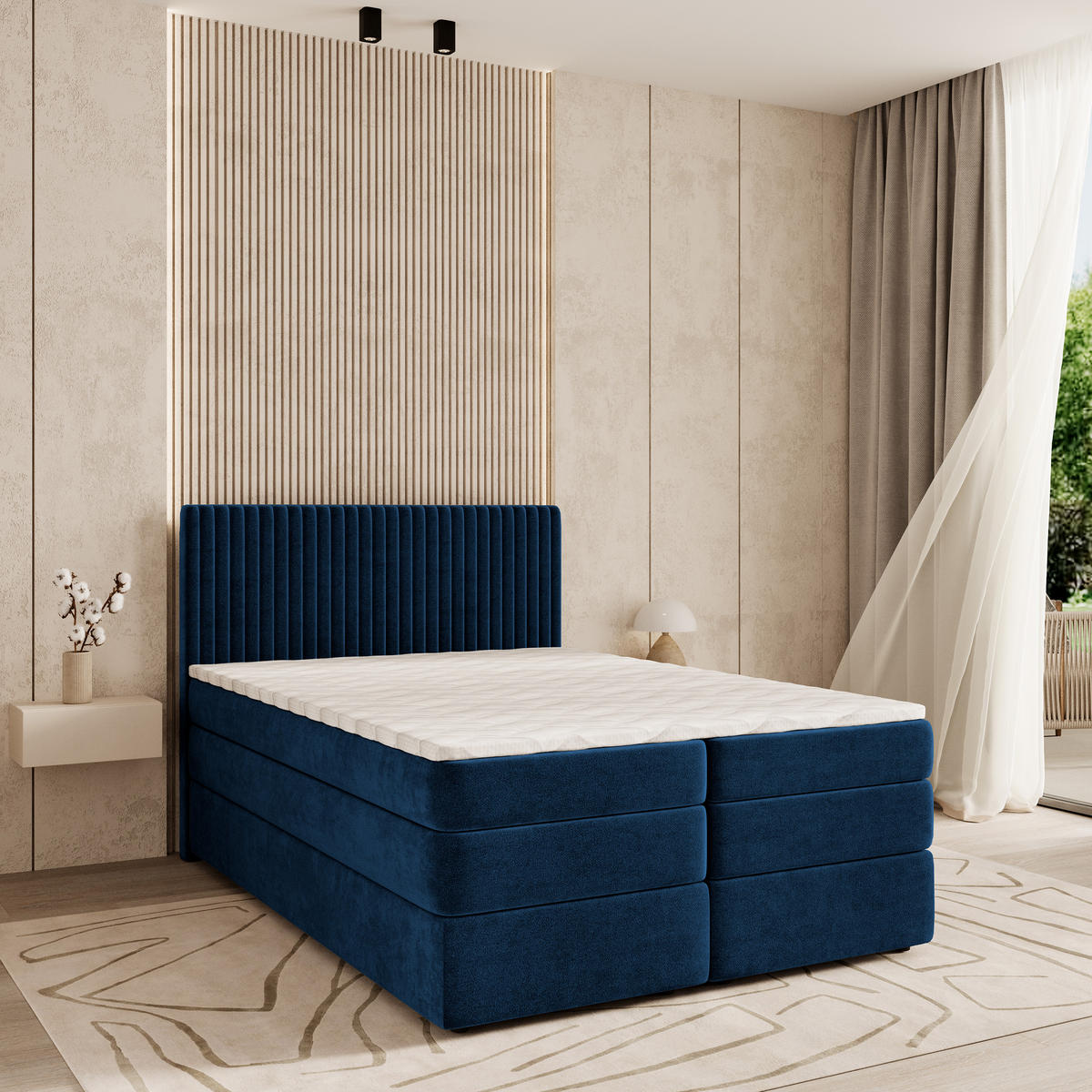 BOXSPRINGBETT FELBIO 160x200 cm mit Matratze und Topper - Blau - Blau, Holz (160/200cm) - MASSENO