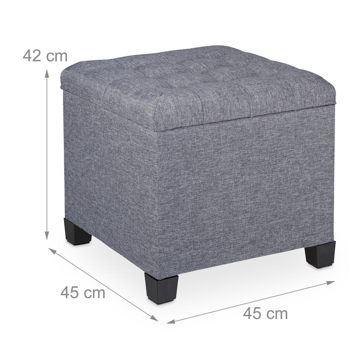 SITZHOCKER - Grau, Holzwerkstoff/Textil (45/42/45cm) - Relaxdays