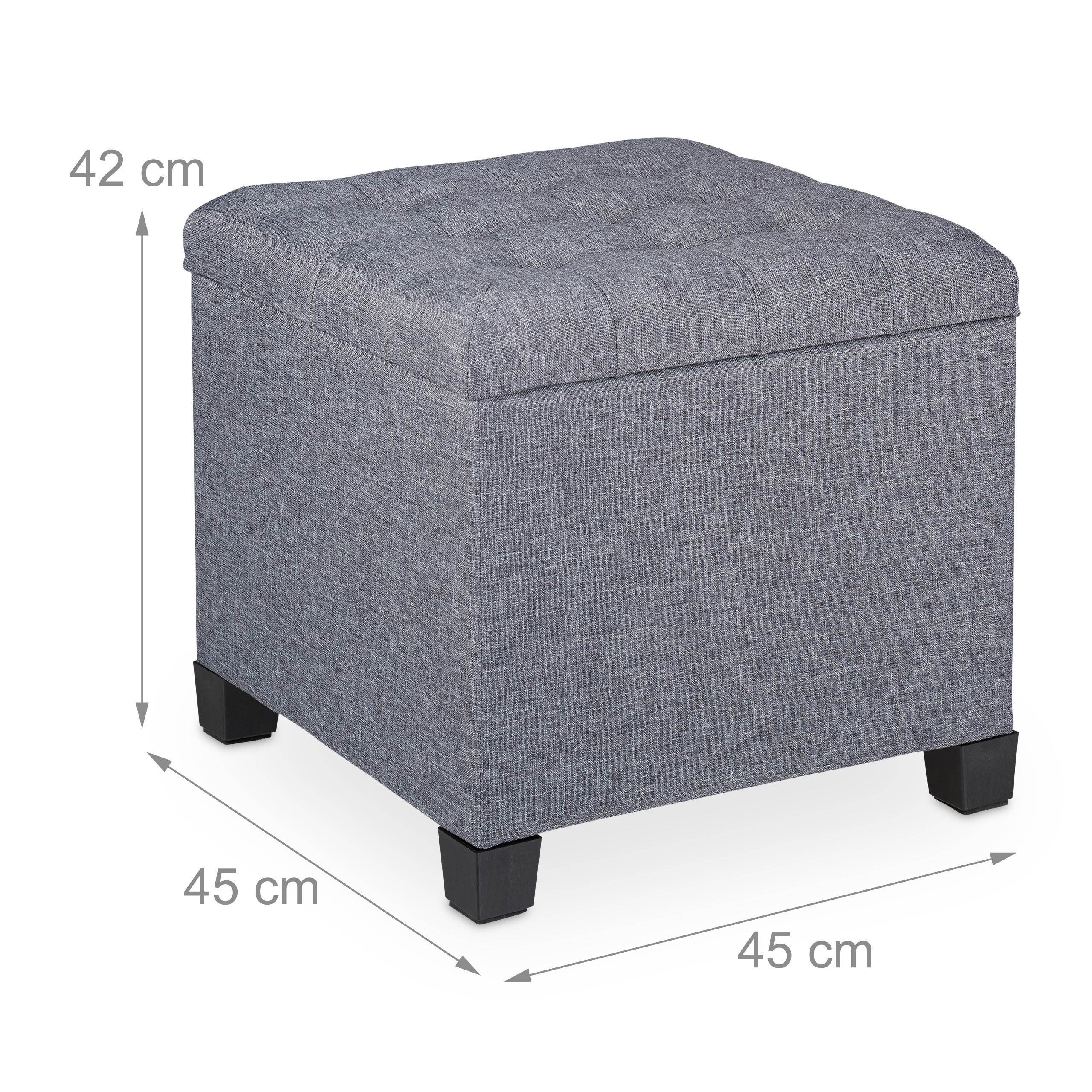 Thumbnail - Relaxdays Sitzhocker, Grau, Holzwerkstoff, Textil, 45x42x45 cm, Wohnzimmer, Hocker, Sitzhocker