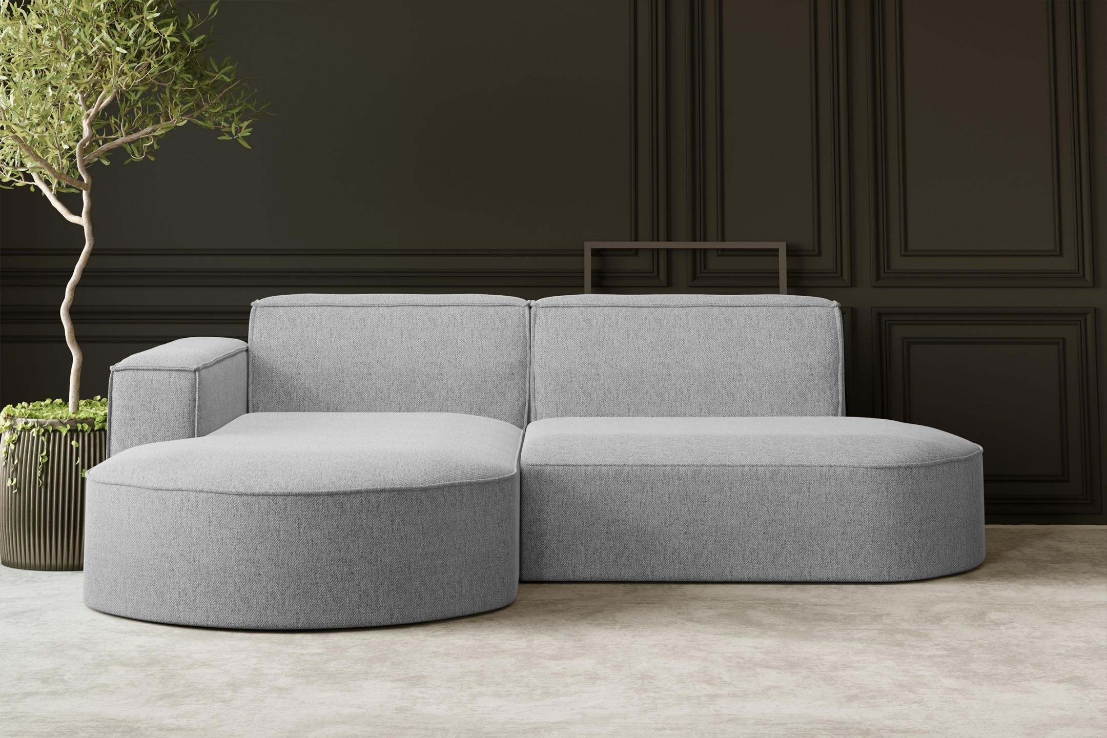 ECKSOFA MODENA L STUDIO Stoff Verita Grau Links - Grau, Holz (165/236cm) - Kaiser Möbel