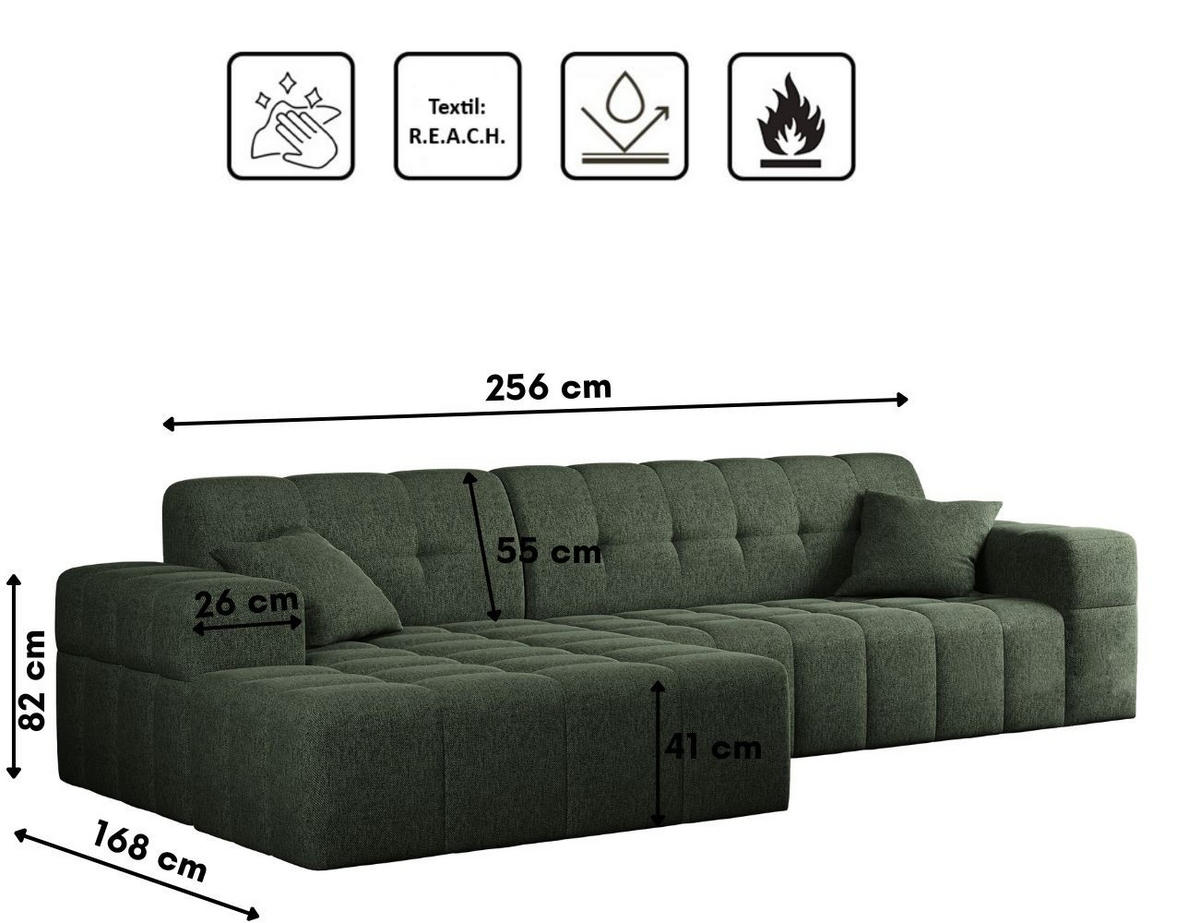 ECKSOFA L-Form NIMES Stoff Verita Dunkelgrun Links - Grün, Holz (168/256cm) - Kaiser Möbel