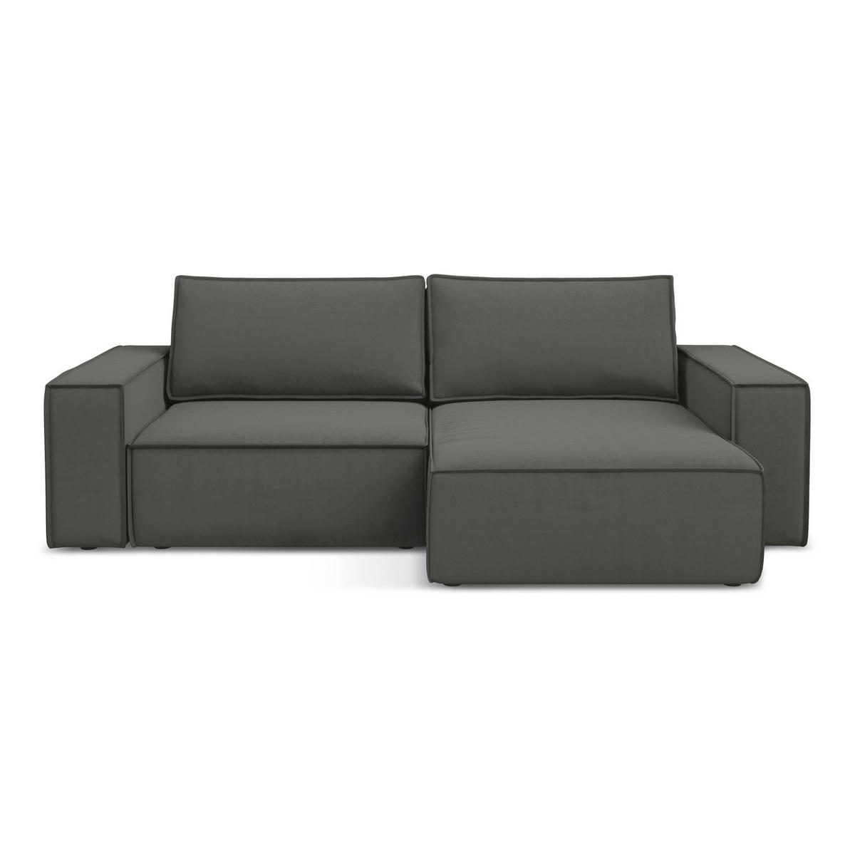 ECKSOFA mit Schlaffunktion Samt Stoff Grau - Dunkelgrau/Schwarz, Kunststoff/Textil (257/148cm) - LaMiaSofa