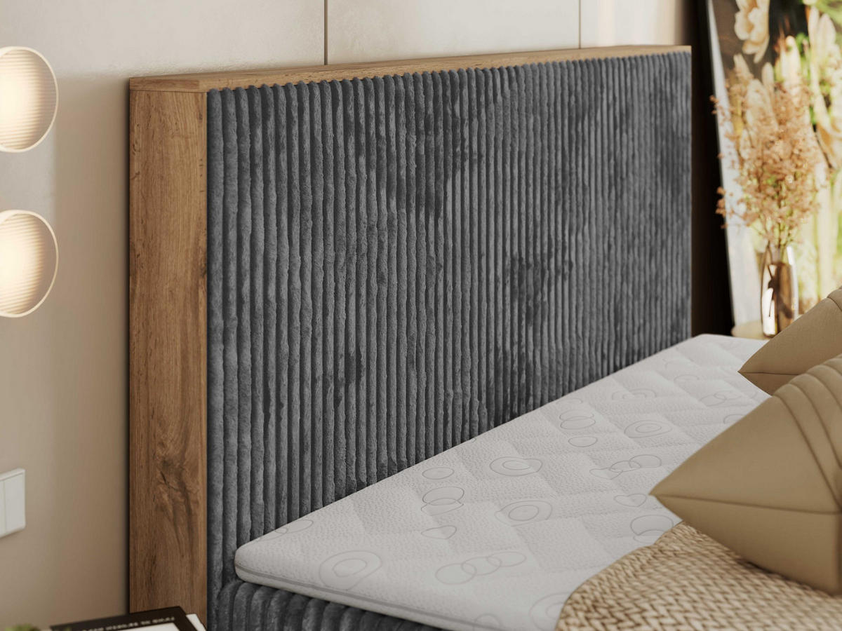 BOXBETT WOOD CLASSIC 140/200 - Grau Cord - H3 - Grau, Textil (140/200cm) - MKS