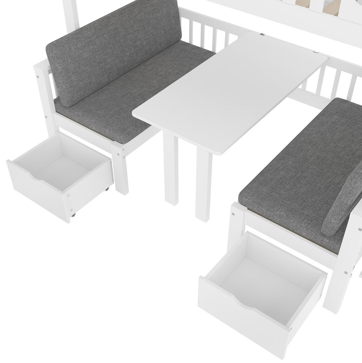 HOCHBETT 2-in-1 mit Klapptisch, Stauraumleiter, weiß, 90/200 cm - Weiß, Holz (90/200cm) - MIVRAY
