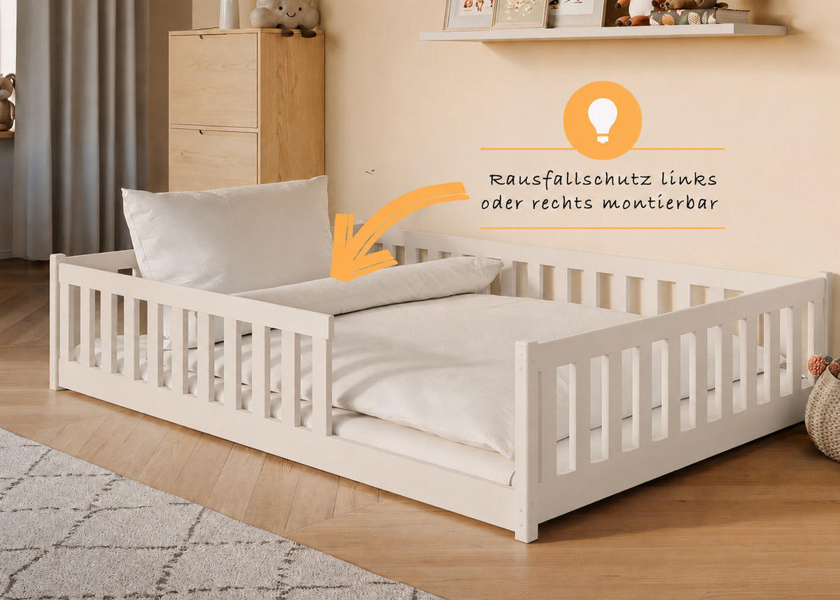 BODENBETT 140x200 cm in Baumwolle - Beige, Holz (140/200cm) - Kids Collective