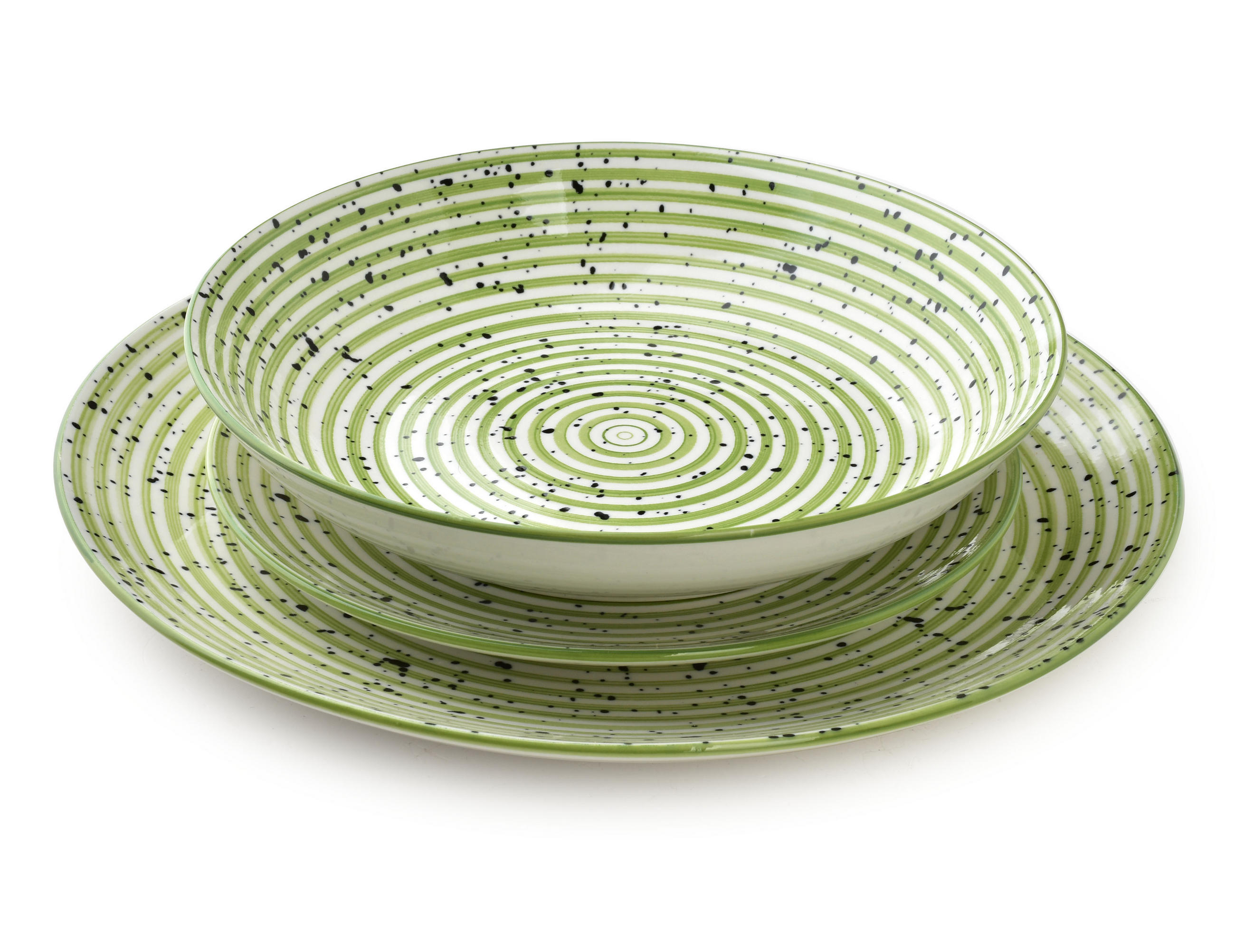 GESCHIRR-SET Stripes grün 18-tlg 27/19/20cm Porzellan - Grün, Keramik (19/20/27cm) - Mondex