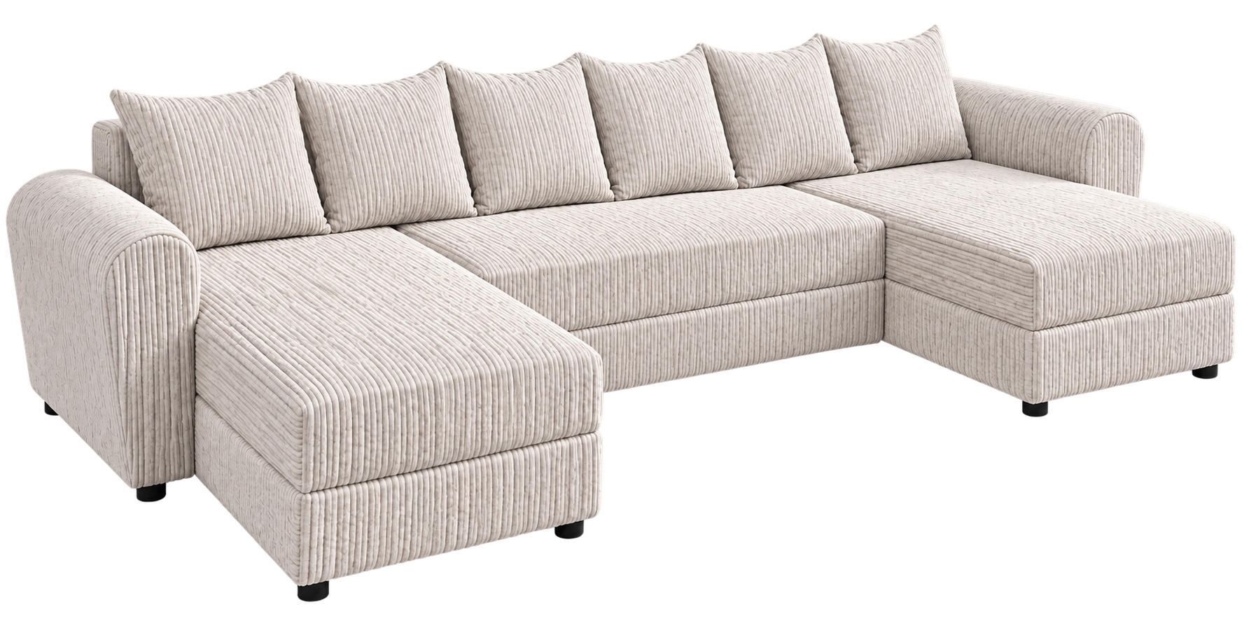WOHNLANDSCHAFT PUMA U 308 cm – Cord Sofa in U-Form mit Schlaffunktion, Bettkasten und weichem Cordbezug - Creme/Schwarz, Kunststoff (308/85/140cm)