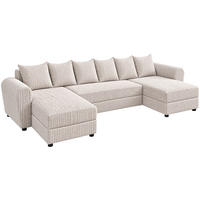 WOHNLANDSCHAFT PUMA U 308 cm – Cord Sofa in U-Form mit Schlaffunktion, Bettkasten und weichem Cordbezug - Creme/Schwarz, Kunststoff (308/85/140cm)