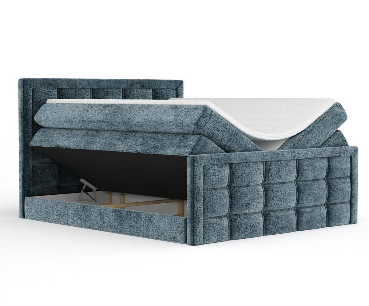 BOXSPRINGBETT Ambrosia Blau 200/200 cm - Blau/Schwarz, Holz/Holzwerkstoff (200/200cm) - Maison de Reve