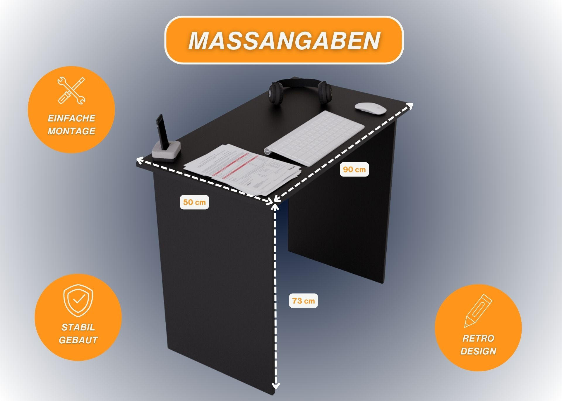 SCHREIBTISCH Schwarz 90/50/73cm - Schwarz, Holzwerkstoff (50/90/73cm) - CraftPAK