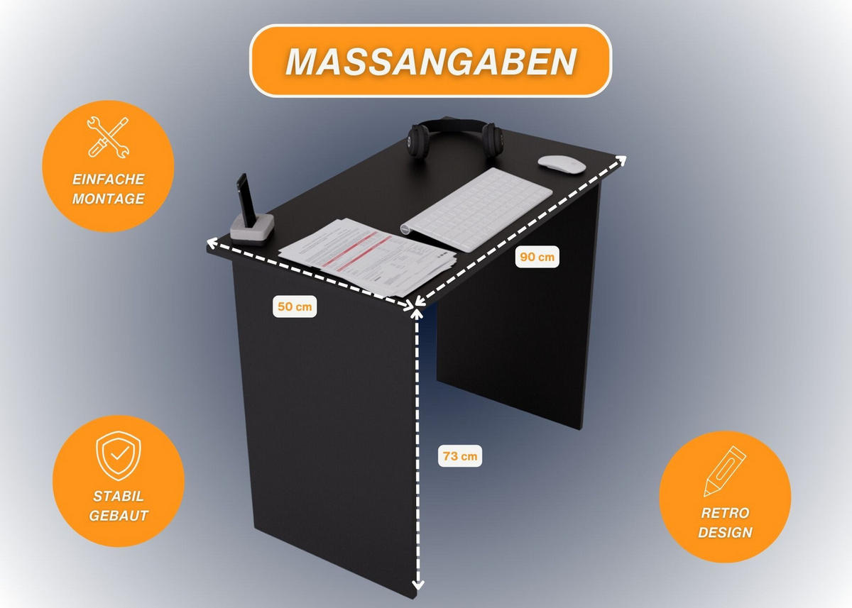 SCHREIBTISCH Schwarz 90/50/73cm - Schwarz, Holzwerkstoff (50/90/73cm) - CraftPAK
