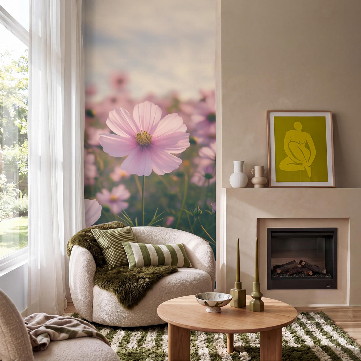 TAPETE - Blumen - Lila - Unscharf - 100x220 cm - Rosa, Papier (100/220cm) - OnlyWow