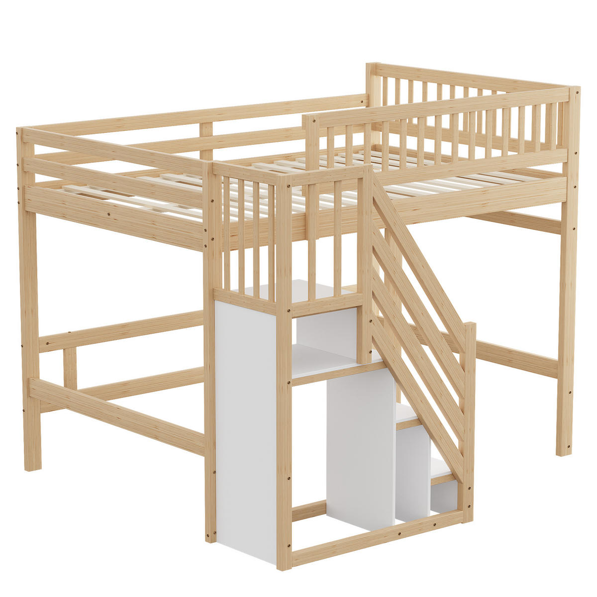 HOCHBETT 140/200 cm DE-01619, in Holzfarbe, mit Aufbewahrungstreppe - Naturfarben, Holz (140/200cm) - ComfortXL