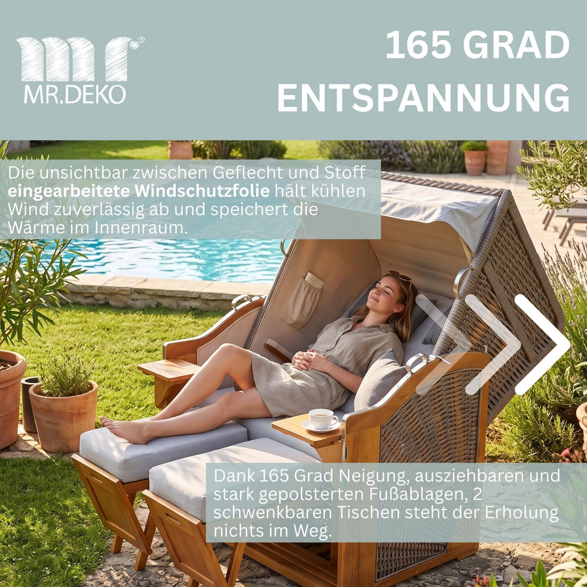 STRANDKORB Schleswig Pinie 2-Sitzer - Braun/Grau, Metall (120/160/80cm) - Mr. Deko
