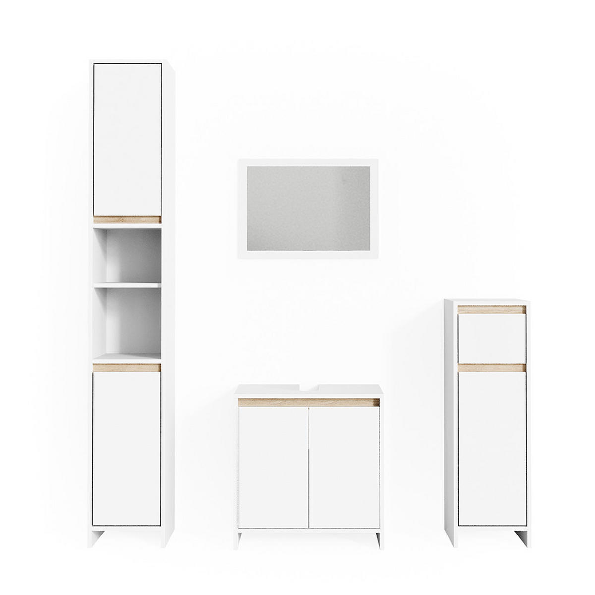 BADMÖBEL-SET Emma Weiß/Sonoma 4 Teile - Weiß/Sonoma Eiche, Holzwerkstoff (58/60/33cm) - Vicco