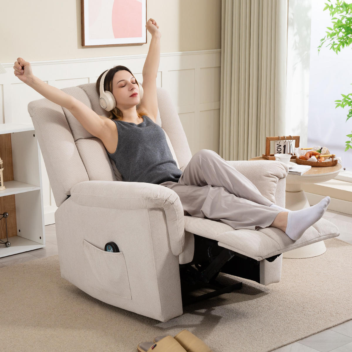 MASSAGESESSEL Beige mit Massage- und Heizfunktion 91/85/104 cm - Beige, Textil (91/104/85cm) - PANGIVO