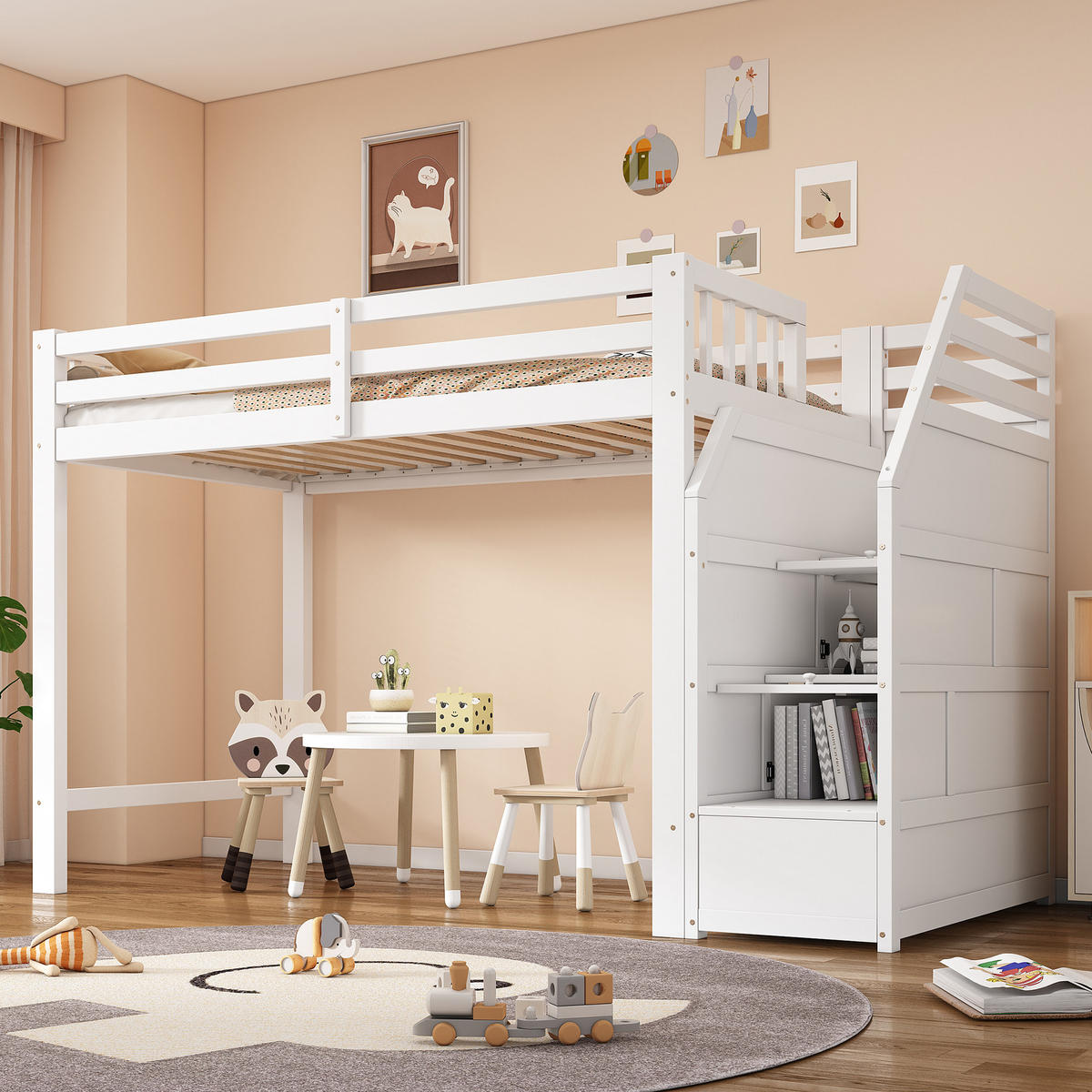 HOCHBETT 90/200 cm Weiß mit Verstaubare Stufen aus Kiefernholz - Weiß, Holz (90/200cm) - OKWISH