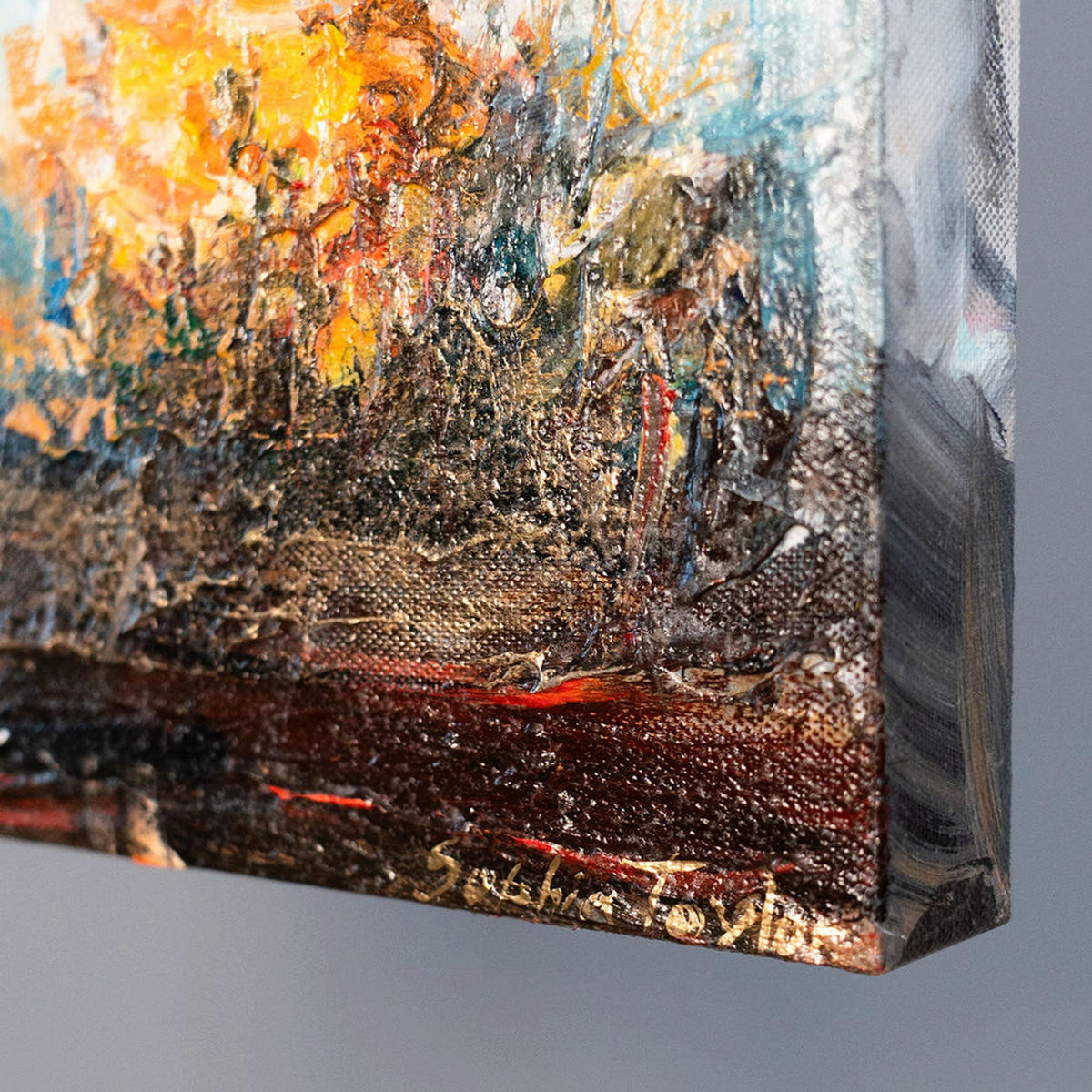 GEMÄLDE Glühen der Blätter auf Keilrahmen 115x50 cm - Braun, Holz (115/50cm) - YS-art gallery