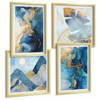 BILDER SET 4er Set - 50x50 cm & 40x60 cm Goldrahmen - Goldmuster in den blauen Bergen - Goldfarben, Kunststoff (50/50cm) - TULUP