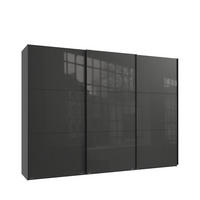 SKŘÍŇ S POSUVNÝMI DVEŘMI, 3dveřová, 300 × 216 × 65 cm (Š×V×H), v antracitové barvě se skleněnými čely, včetně kompletního vybavení / 22038 - antracitová/barva dubu, kov/kompozitní dřevo (300/216/65cm) - luma-home