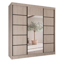 SCHWEBETÜRENSCHRANK Moni mit Spiegel und Zierleisten, 215x200x61cm, eiche Sonoma+Schwarz - Schwarz/Sonoma Eiche, Holzwerkstoff (200/215/61cm) - AN-Moebel 4u